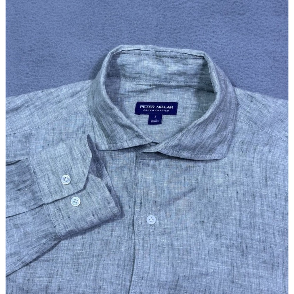 Peter Millar Shirt Mens S Crown Crafted Linen Gray Athleisure Normcore Dadcore